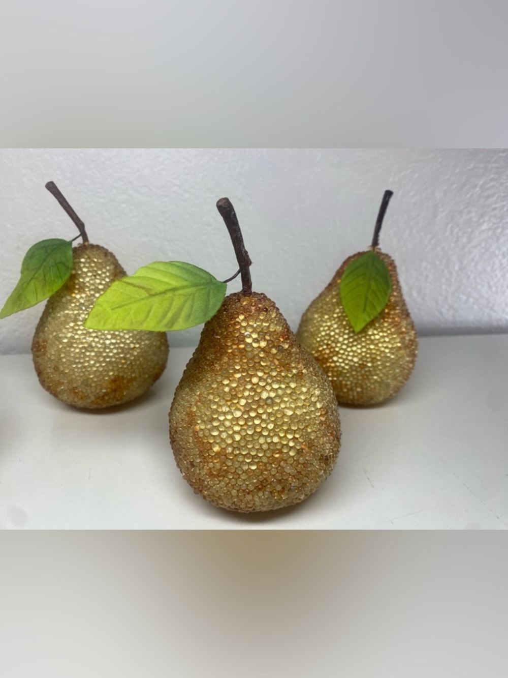 Pier 1 Imports Gold Beaded Rhinestone Decorative Pears Set of 5 Vtg Decor - Picture 3 of 5